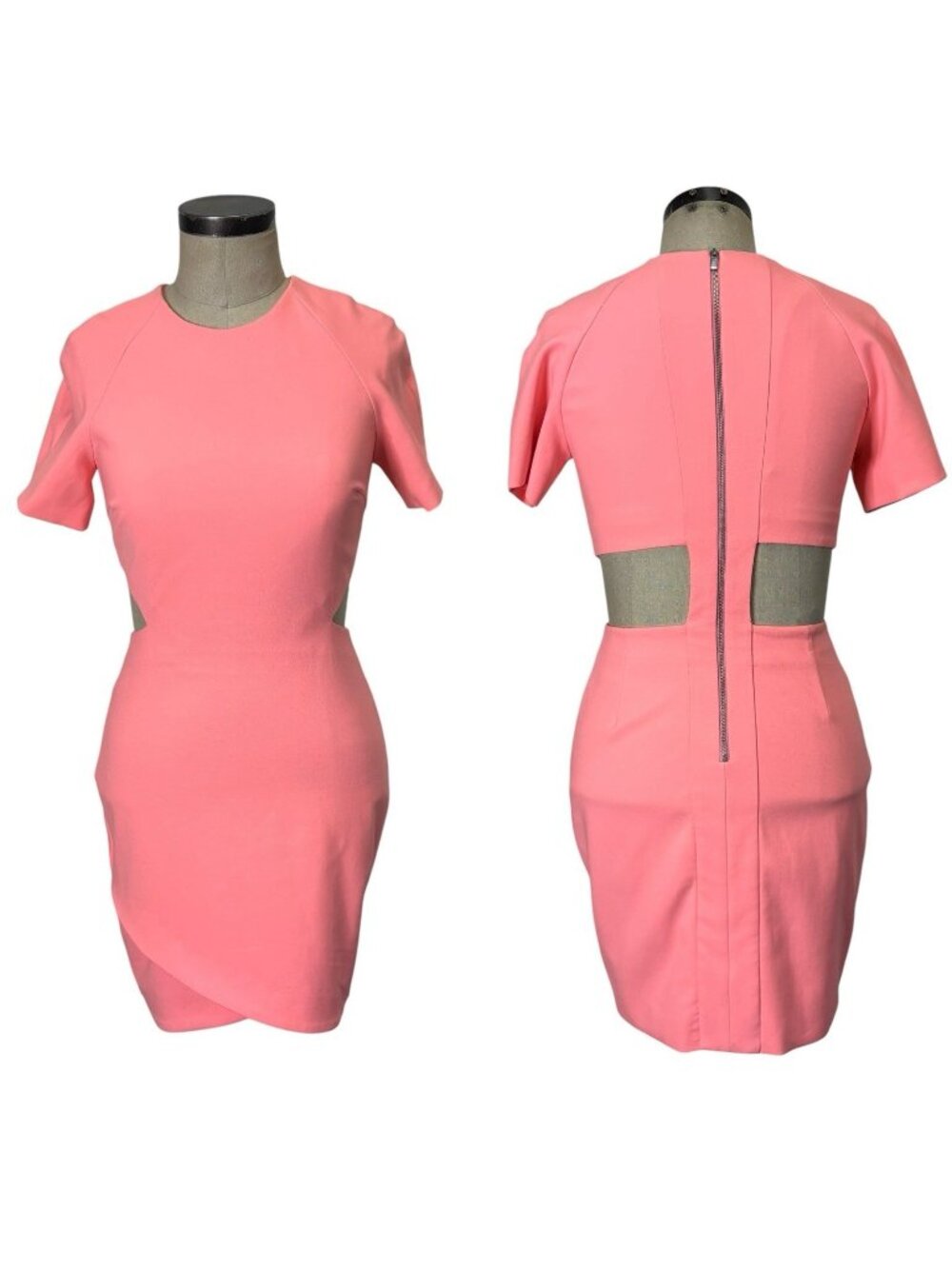 Elizabeth & James Skylyn Sheath Dress 6 Neon Peach Pink Cut Out Tulip Hem